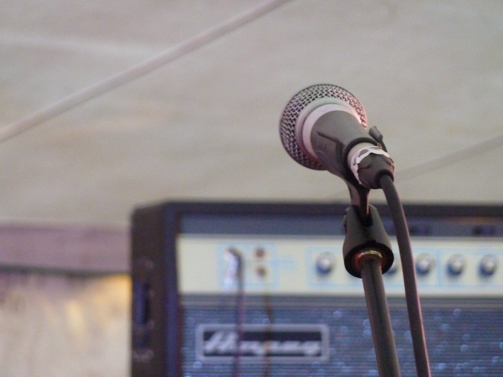 black and gray microphone on microphone stand